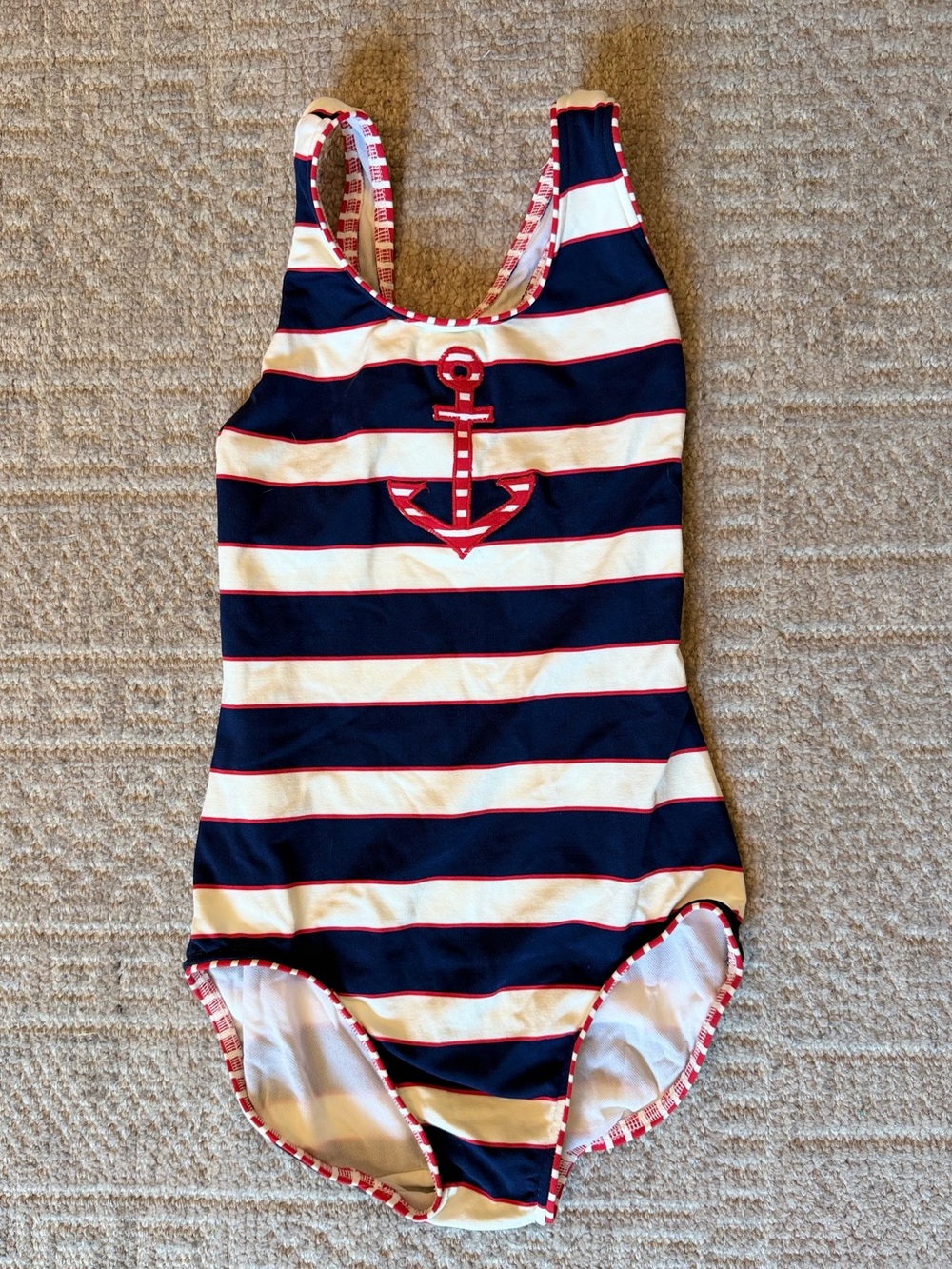 EUC Florence Eiseman Navy, White & Red Striped Anchor One-Piece Swimsuit size 8